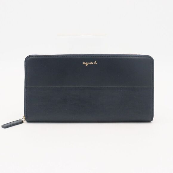 Agnis B Voyage Wallet Navy Blue Leather Zip Around‎ Textured Inner Divider - Picture 1 of 8